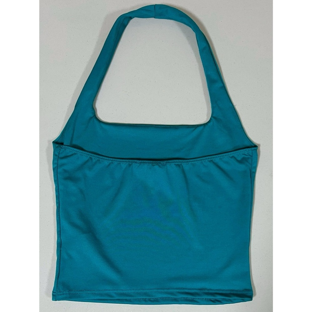 Teal Green Blue Solid Square-Neck Halter Top Shir… - image 4